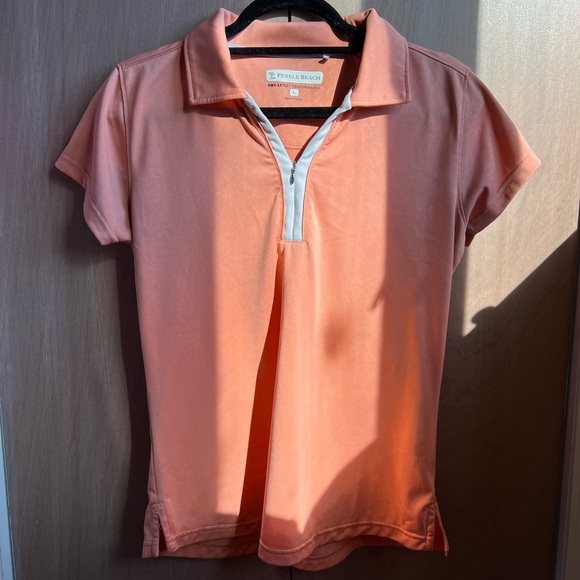 👚 Pebble Beach Women’s Golf Dry-Luxe Performance Zip-Up Polo in Peach - Picture 1 of 5
